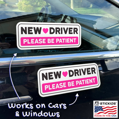 New Driver Stickers - Removable, Non-Magnetic, New Driver Signs For Cars & Windows - Cute Pink