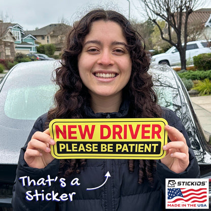 New Driver Stickers - Removable, Non-Magnetic, New Driver Signs For Cars & Windows - Classic Yellow