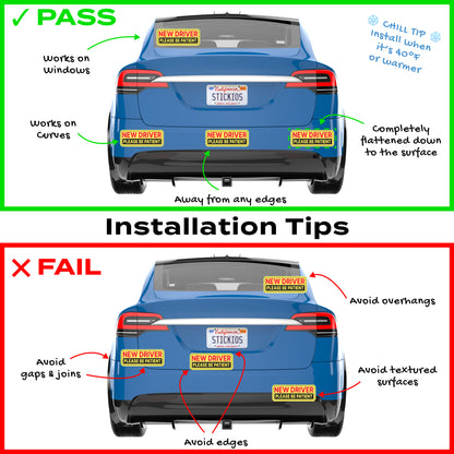 New Driver Stickers - Removable, Non-Magnetic, New Driver Signs For Cars & Windows - Classic Yellow